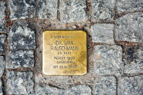 Stumbling stone in memory of Dr. Max Rauschmann