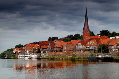 View across the Elbe to the lower town of Lauenburg Elbe Cycle Route