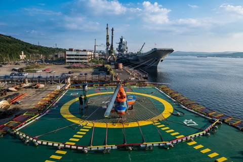 Helipad and a the only nuclear air carrier in Murmansk