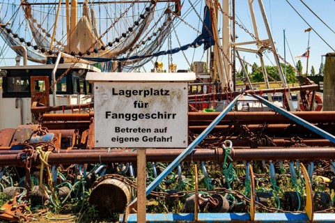 Fishing nets and other fishing equipment at the harbour of Greetsiel