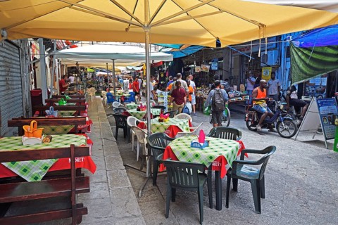 Typical market stalls in narrow alleys