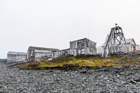 Historiacal meteorological Sedov station in Tikhaya bay on Hooker island