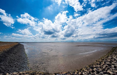Dike and groyne at Wurster North Sea coast between Dorum-Neufeld and Wremen at low tide