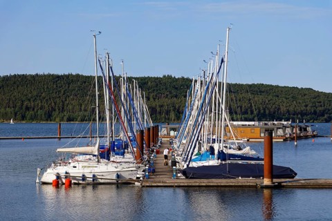 Sailing boats in the sailing harbour at the jetty