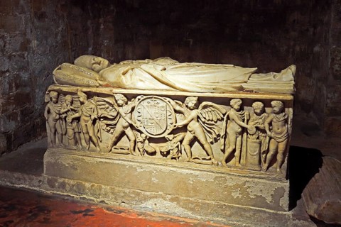 Historic coffins in the crypt of Palermo Cathedral