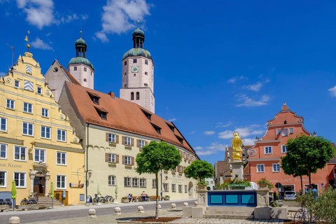 Market square and church towers of the parish church St. Emmeram