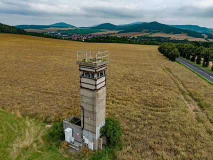 Former GDR watchtower at the border between Thuringia and Hesse