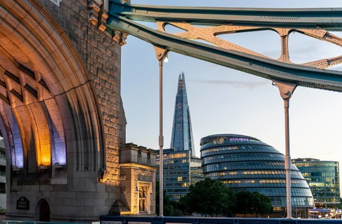 Skyscraper the Shard and London City Hall in the evening