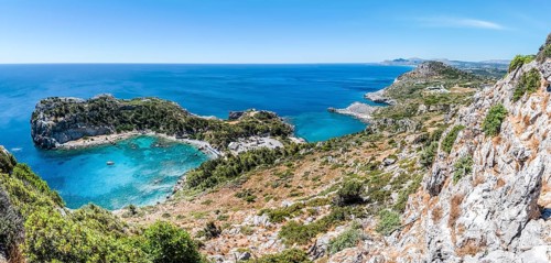 View of coast with Anthony Quinn Bay