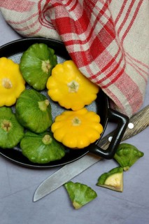 Patisson pumpkins in pot