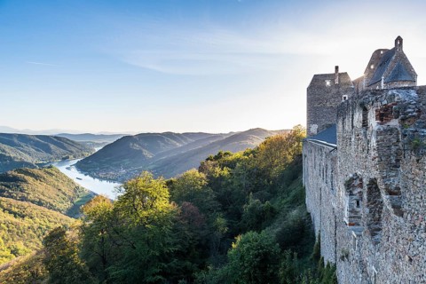 Overlook from Aggstein castle over the Danube. Wachau