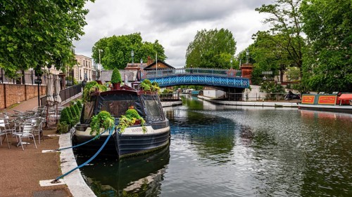 Canal with houseboat