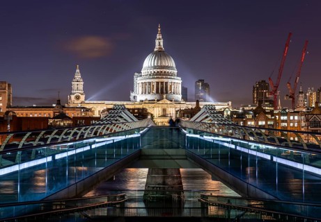 Millennium Bridge and St Paul's Cathedral at night