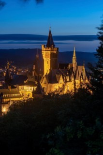 View of the illuminated Wernigerode Castle