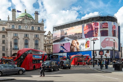 Building with advertising banners