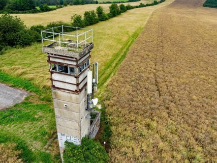 Former GDR watchtower on the border between Thuringia (right) and Hesse (left)
