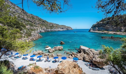 Beach umbrellas and sunbeds