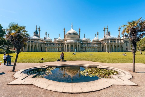 Pond with water lilies in front of Royal Pavilion Palace