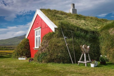 Traditional peat protected wooden house Lindarbakki