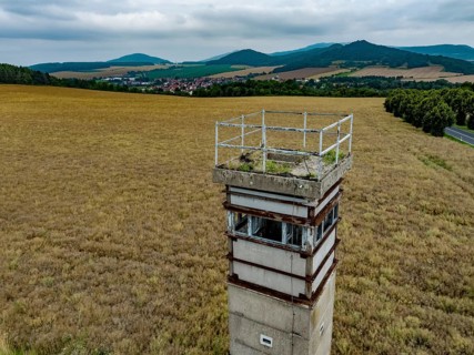 Former GDR watchtower at the border between Thuringia and Hesse