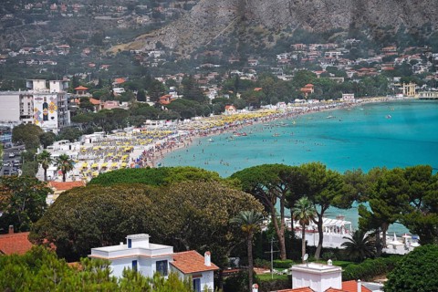 View from Monte Pellegrino to the beach and village of Mondello