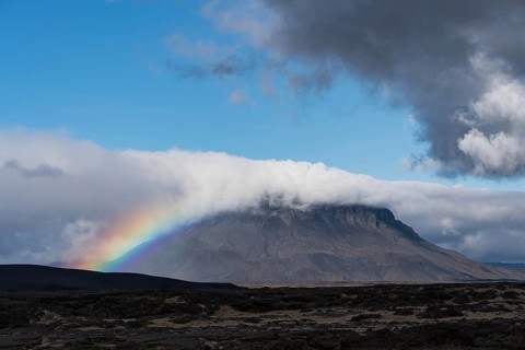 Rainbow and clouds at the table volcano Heroubreio or Herdubreid