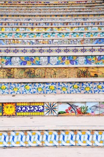 Staircase steps decorated with ceramic tiles