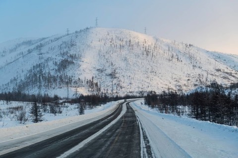 Snow covered mountains along the Road of Bones