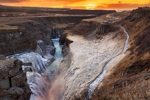 Gullfoss waterfall with ice
