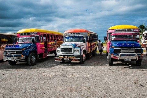 Local bus fleet waiting for the ferry in SavaiÂ´i