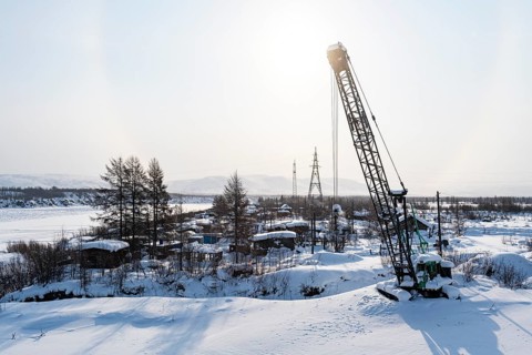 Old crane on the Kolyma river