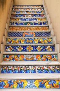 Staircase steps decorated with ceramic tiles