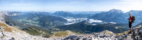 Hiker looks over landscape