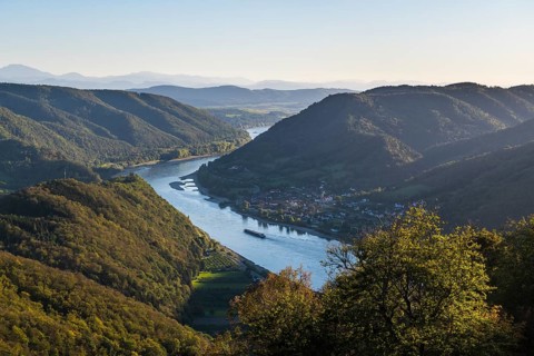 Overlook from Aggstein castle over the Danube. Wachau