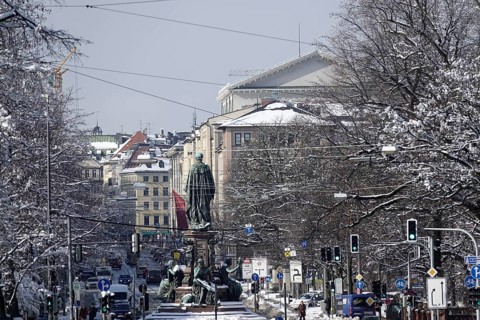 View from Maximilianeum to Maximilianstrasse with Maxmonument and National Theatre State Opera Munich
