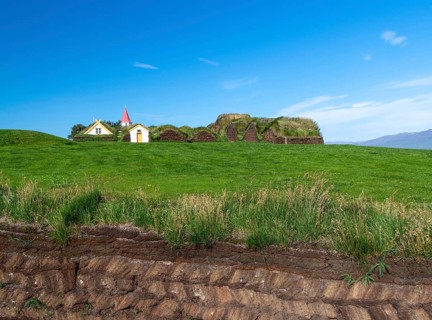 Church and peat farmstead or peat museum Glaumbaer or Glaumbaer