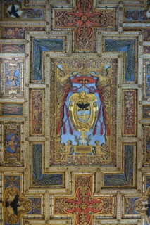 Wooden coffered ceiling of the Basilica of San Sebastiano fuori le mura on the Via Appia Antica