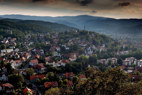 View from the castle to the town of Werningerode and the Hochharz with the Brocken