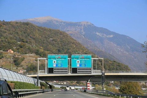 A2 E35 motorway near Bellinzona shortly in front of the junction to the Gotthard Pass or San Bernardino Pass A13 E43