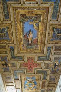 Wooden coffered ceiling of the Basilica of San Sebastiano fuori le mura on the Via Appia Antica