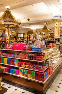 Sweets wrapped as gifts on a department store shelf
