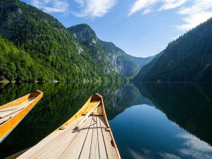 View of Lake Toplitz from a traditional barge