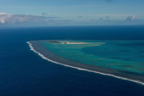 Aerial of Aitutaki lagoon