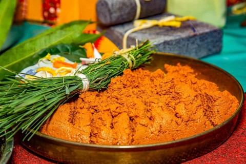 Fresh turmeric paste for Indian wedding ceremony ritual
