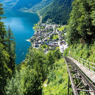 View from the top station of the Salzberg cable car to the valley station