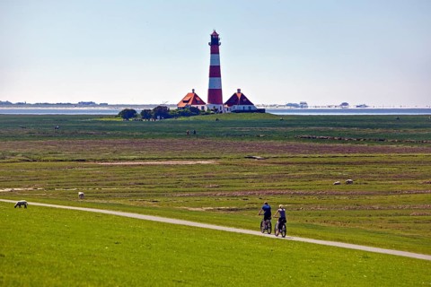 Westerhever Lighthouse with cycling