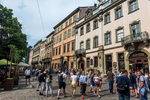 Pedestrian zone in the center of the Unesco sight the town Lviv