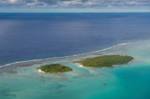 Aerial of Aitutaki lagoon