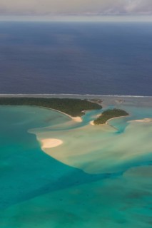 Aerial of Aitutaki lagoon