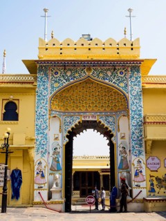 Magnificently decorated watchtower and gate